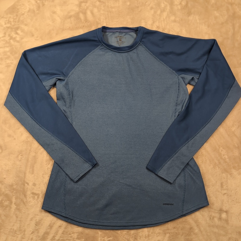 Patagonia Capilene 3 Crew Shirt Womens L Blue Long Sleeve Hiking Base Layer